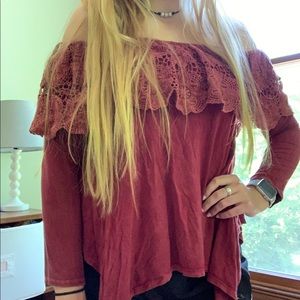 NWT Burgundy Crochet Altar’d State Long Sleeve Top